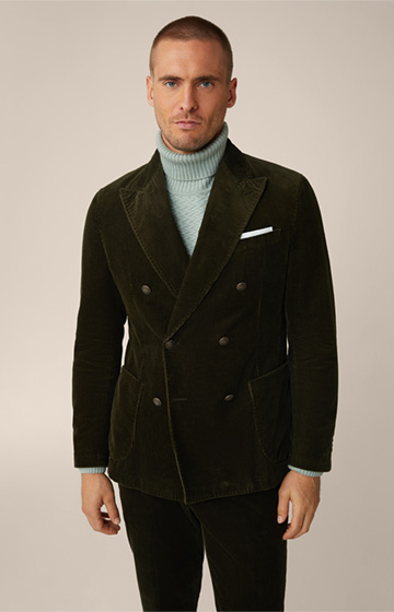 Satino Cord Modular Double-breasted Jacket in Olive