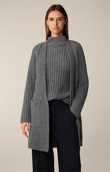 Virgin Wool and Cashmere Mix Cardigan in Grey