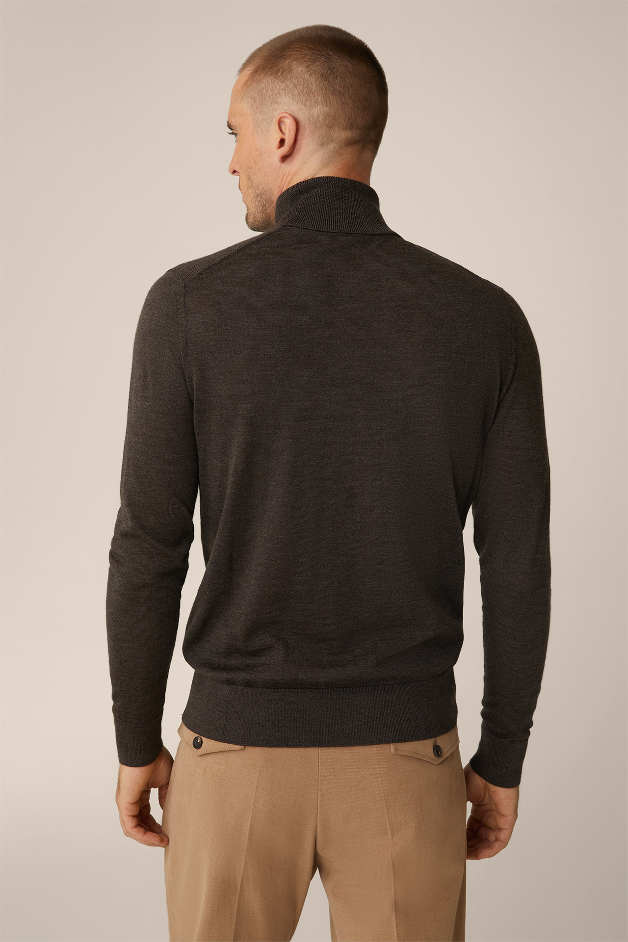 Nando Wool Roll Neck Pullover with Silk and Cashmere in Brown