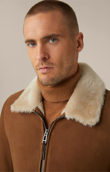 Rapallo Lambskin and Suede Leather Jacket with Shirt Collar in Brown