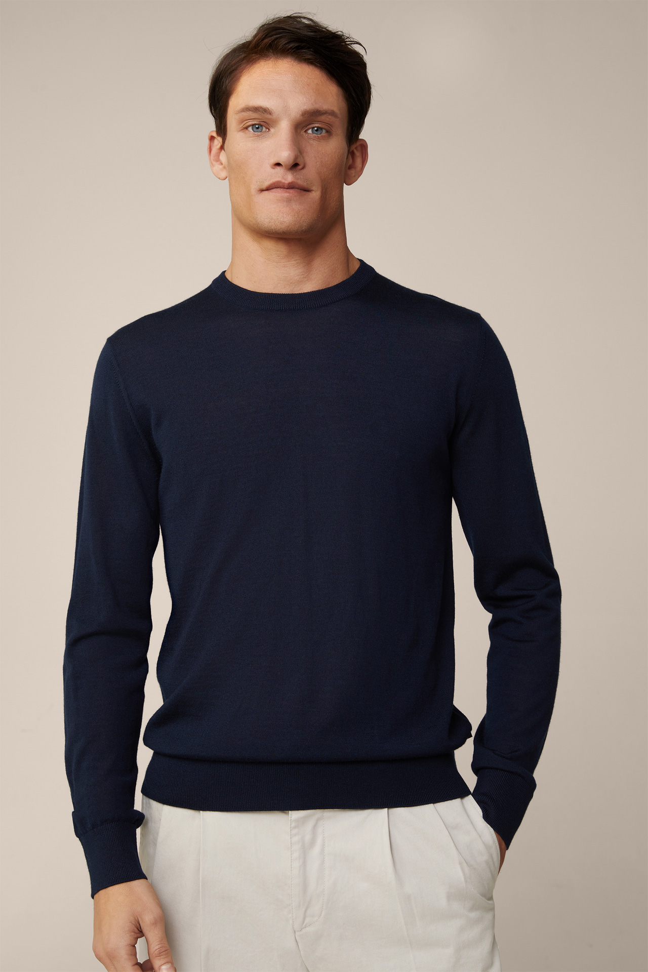 Moreno Virgin Wool Pullover with Silk and Cashmere in Navy