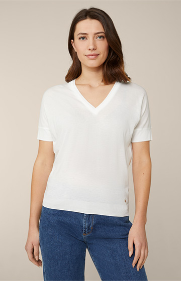 Tencel-Baumwoll-T-Shirt mit V-Ausschnitt in Weiß