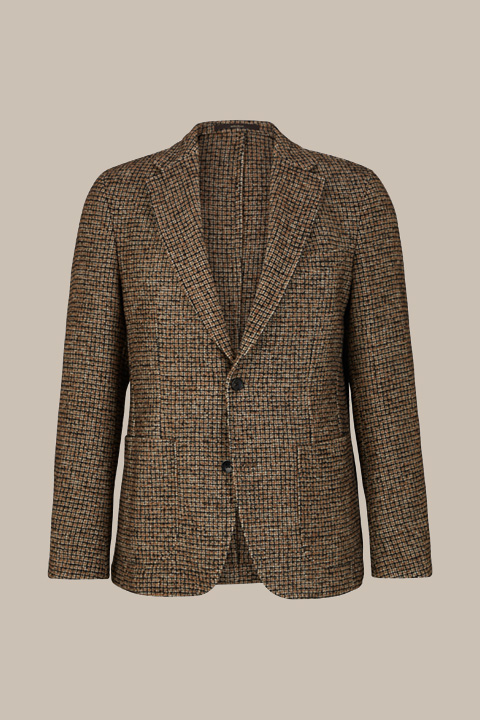 Mène à la page produit « Veste de costume Giro en laine vierge mélangée, en beige clair, noir et blanc cassé à motif »