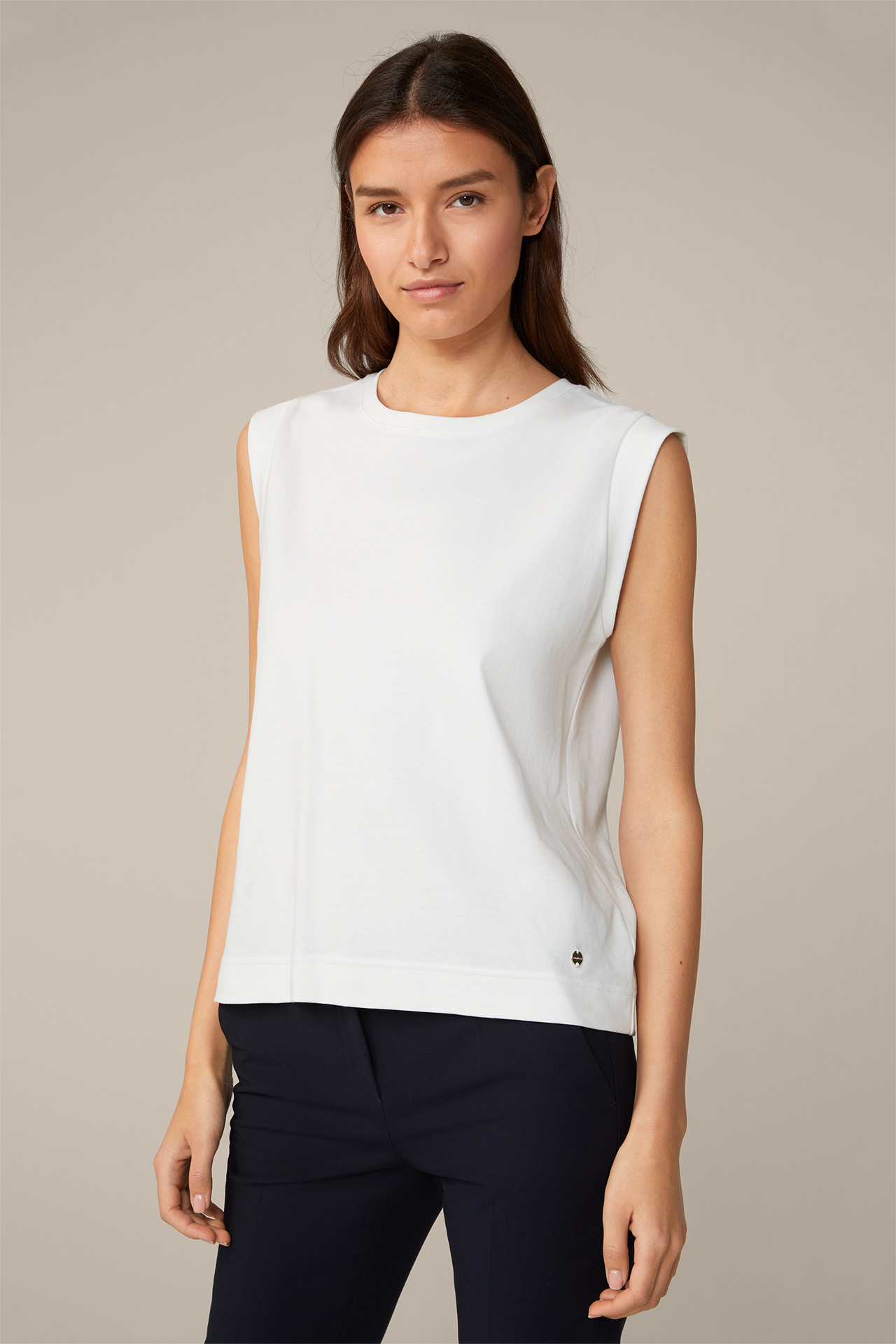 Baumwoll-Interlock-Shirt ohne Arm in Weiß