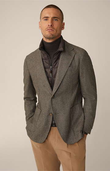 Trieste Wool Blend Jacket with Cashmere and Inlay in a Brown Pattern