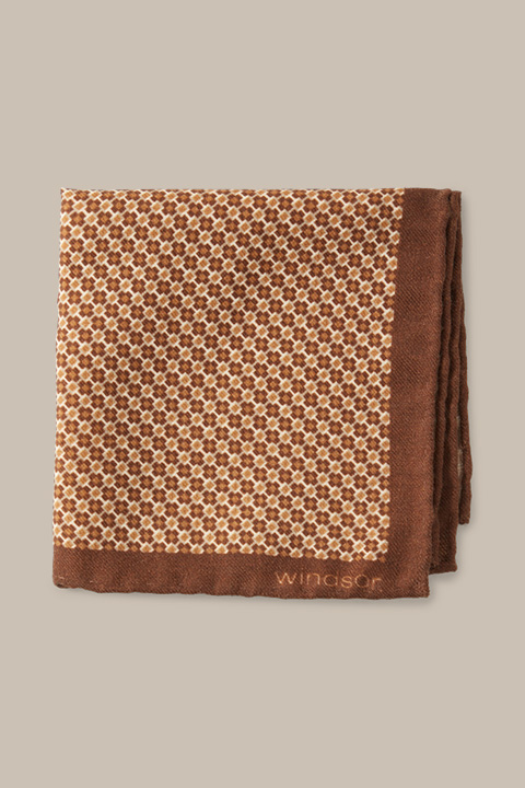 Virgin Wool Breast Pocket Handkerchief in Beige with Brown Crosses