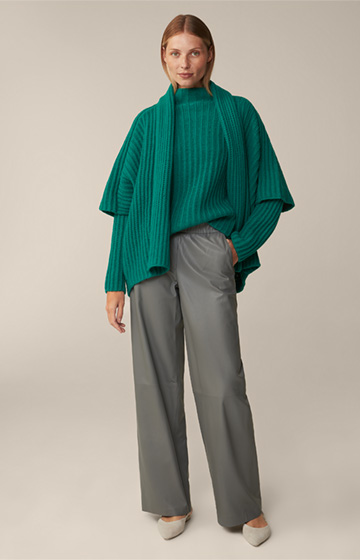 Green Sweater with Stand-up Collar in a Virgin Wool and Cashmere Mix
