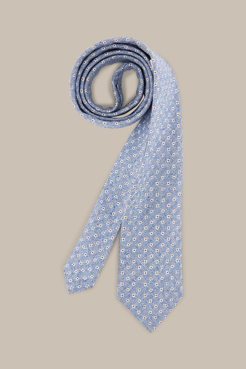 Silk Tie with Linen in a Blue Pattern