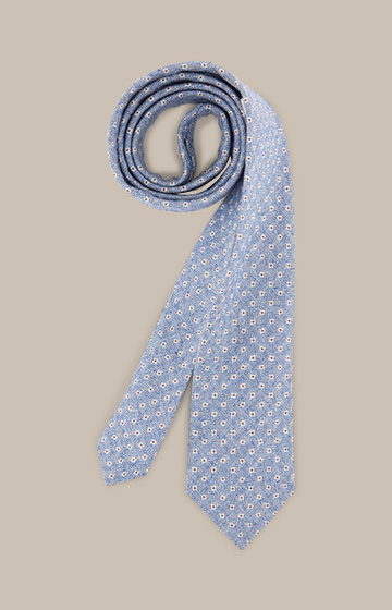 Seiden-Krawatte mit Leinen in Blau gemustert