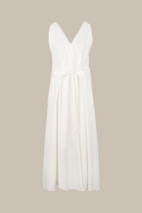 Neckholder-Midi-Kleid aus Baumwoll-Seiden-Faille in Offwhite