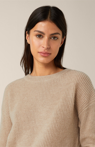 Wool Blend Pullover with Silk and Cashmere in Beige