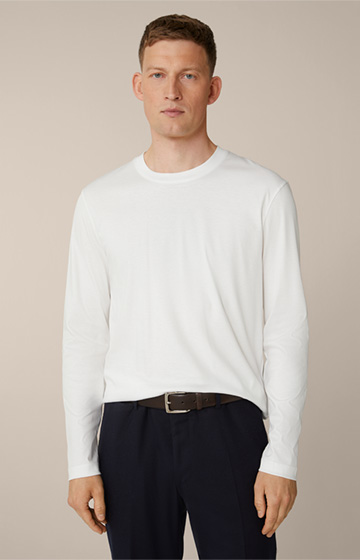 Baumwoll-Langarm-Shirt Gabriello in Weiß