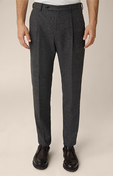 Frero Modular Trousers in a Wool Blend with Pleats in Anthracite/Blue Check