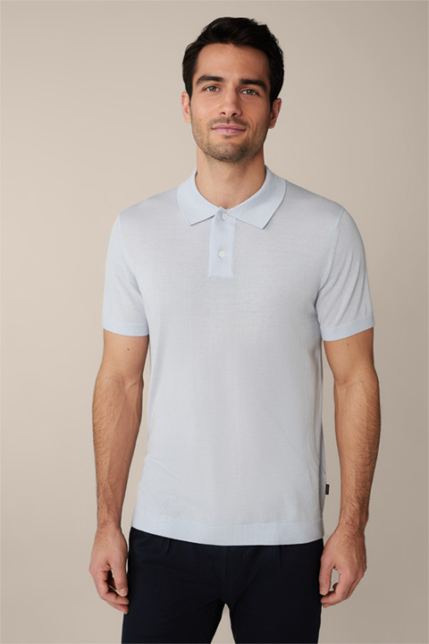 Virgin Wool Knitted Polo Shirt with Silk and Cashmere in Light Blue