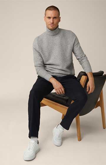 Wool Blend Famo Pleated Cargo Trousers in Navy with Cashmere