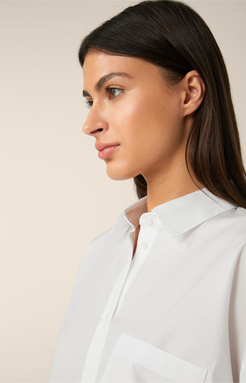 Popeline-Baumwoll-Oversize-Hemd-Bluse in Weiß