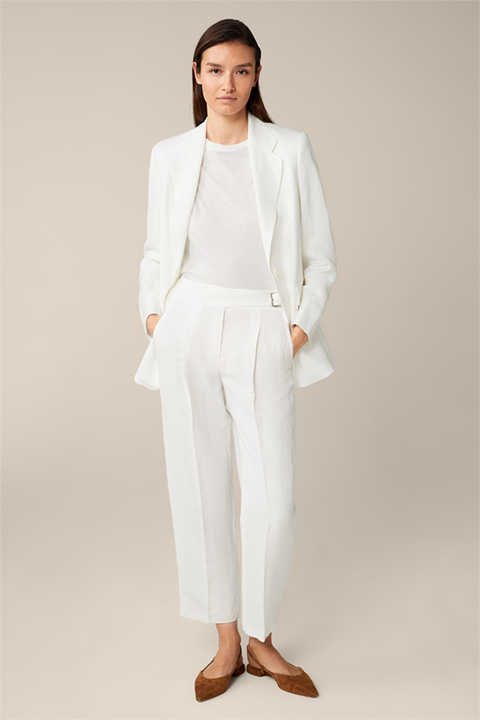 Cropped Linen Mix Pleat-front Trousers, in ecru
