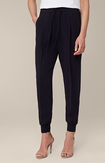Jogger-style Crêpe Trousers in Navy