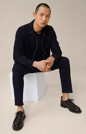 Floro Jersey Pleat-front Trousers in Navy