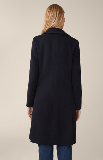 Virgin Wool Caban Coat with Cashmere in Navy