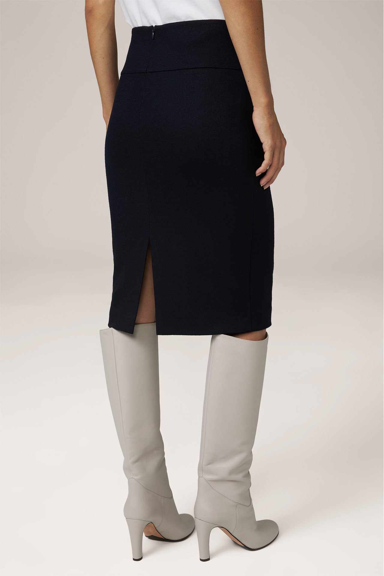 Wool Jersey Pencil Skirt in Navy