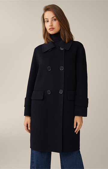 Double-breasted Wool Blend Coat with Cashmere in Navy