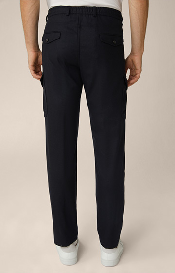 Wool Blend Famo Pleated Cargo Trousers in Navy with Cashmere