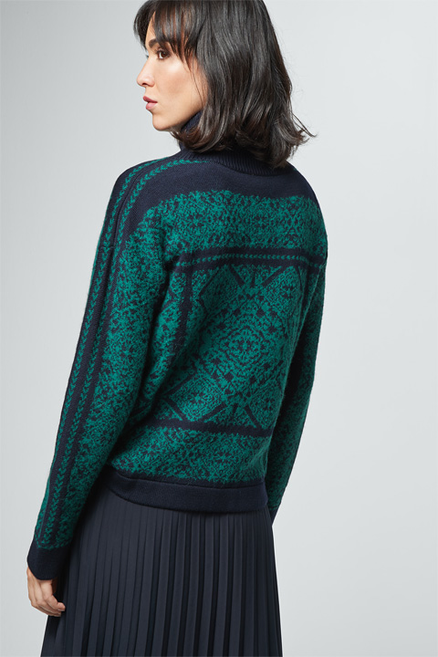Pullover mit Alpaka in Navy-Dunkelgrün gemustert