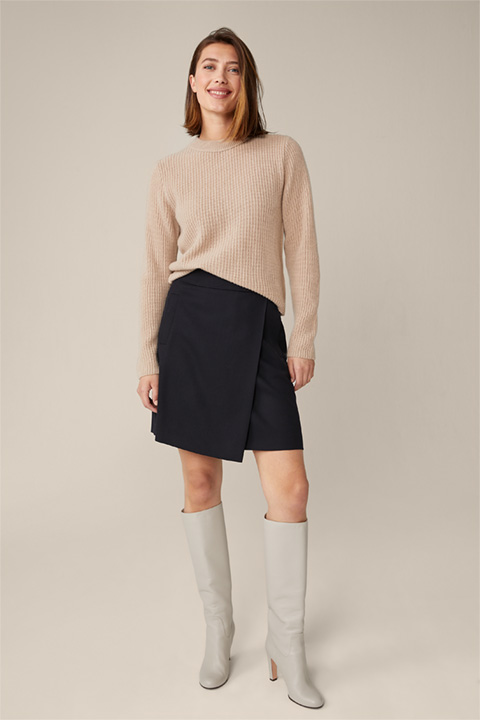 Virgin Wool A-line Skirt in Navy