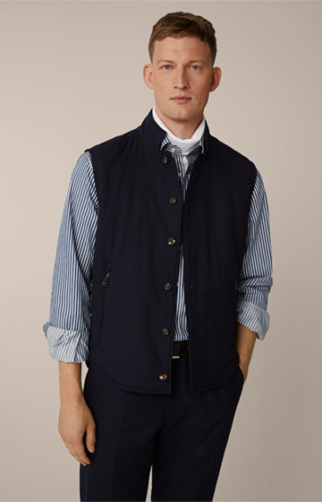 Emiliano Wool Blend Waistcoat with Stand-up Collar in Navy