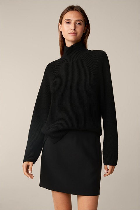 Merino Knitted Roll neck Sweater in Black