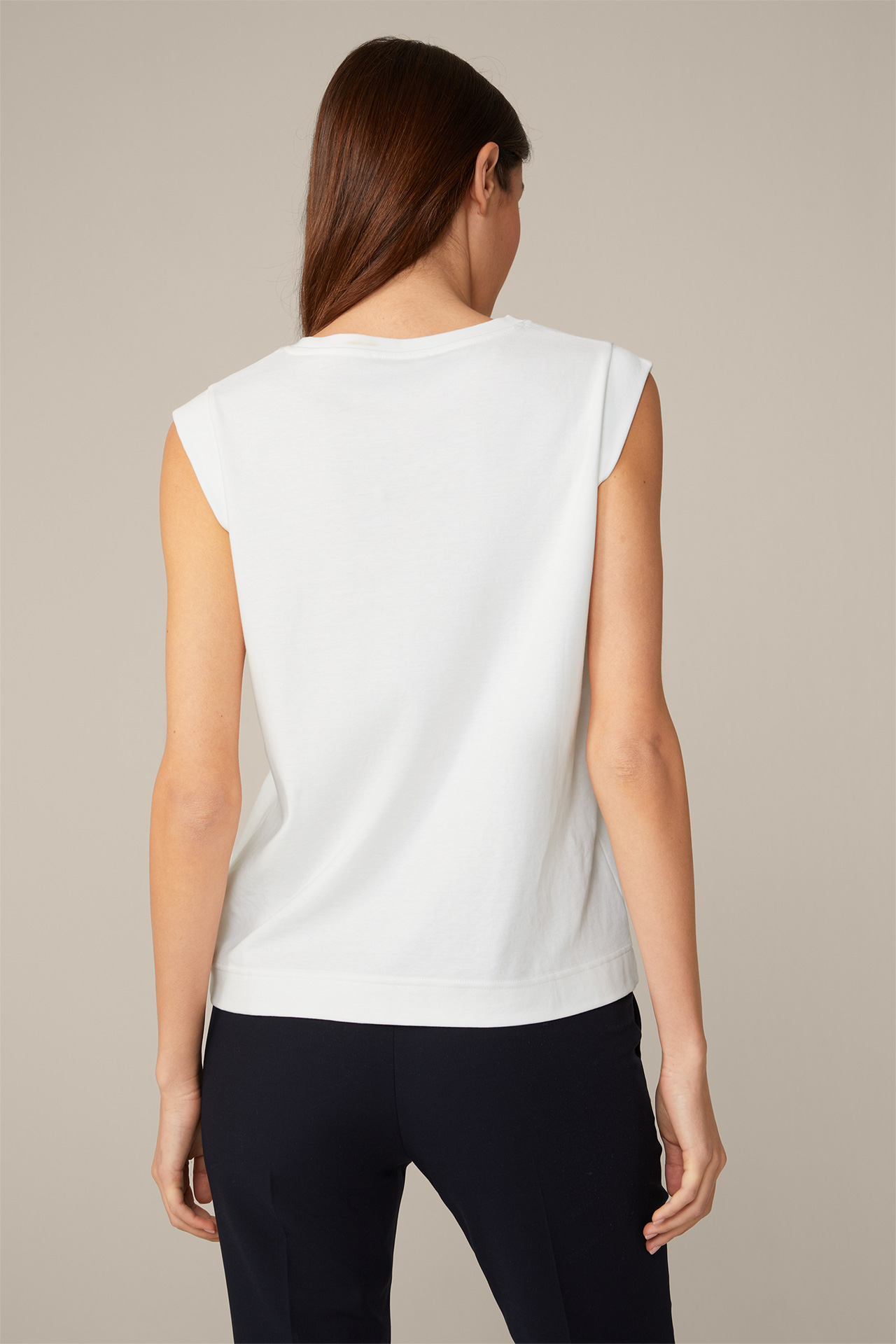 Cotton Interlock Shirt in Sleeveless Design in White
