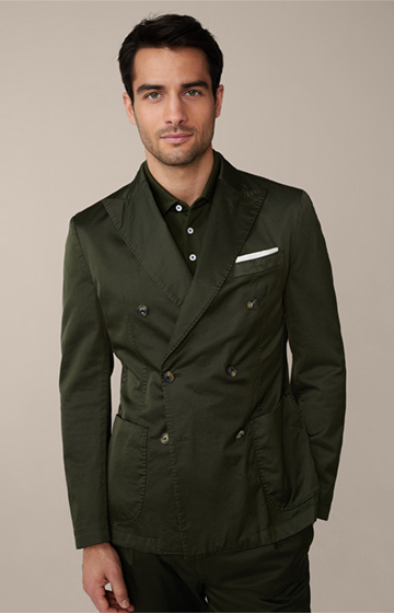 Cotton Mix Modular Double Breasted Satino Jacket in Olive