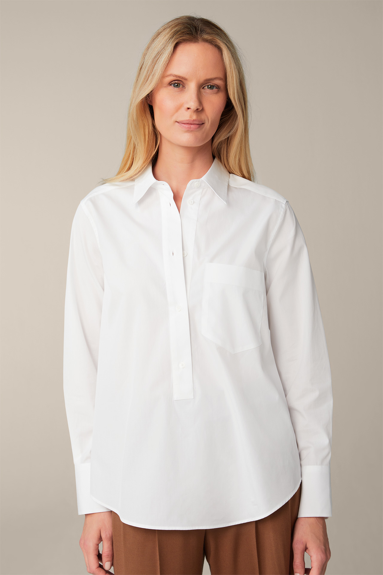 Poplin Cotton Slip-On Shirt in White