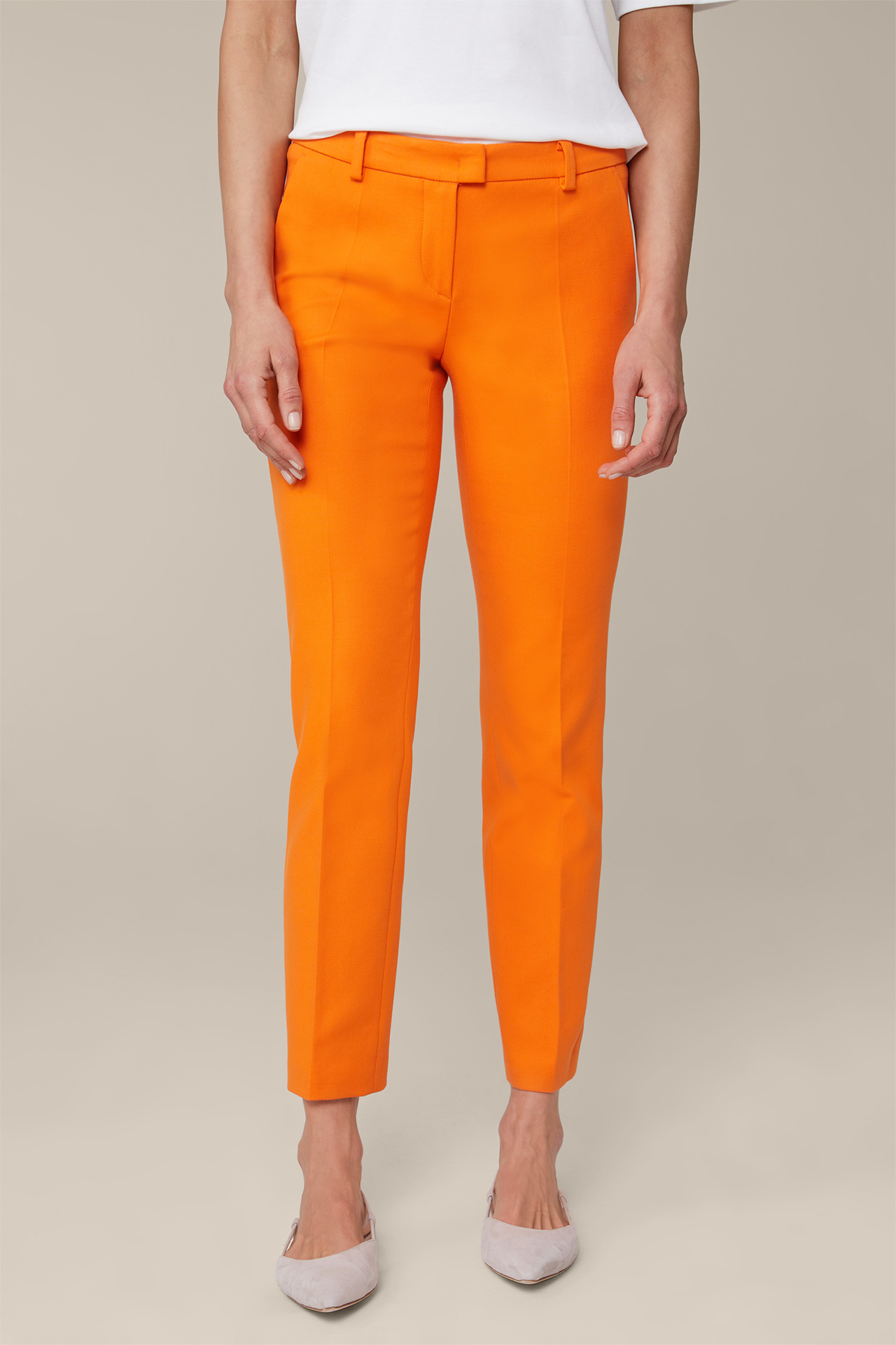 Orange Stretch Cotton Suit Trousers in Panama-weave