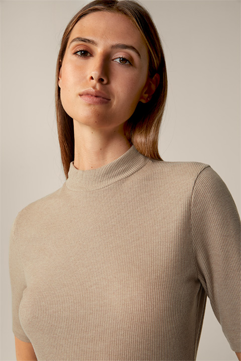 Ribbed Knit Shirt in Beige
