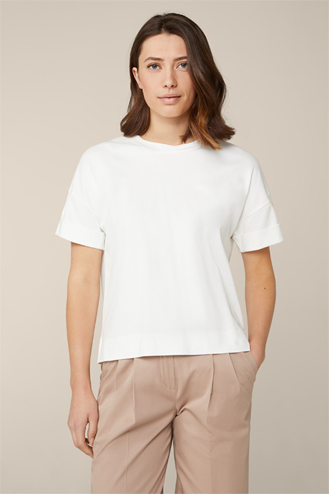 Baumwoll-Interlock-T-Shirt mit Rückenfalte in Weiß