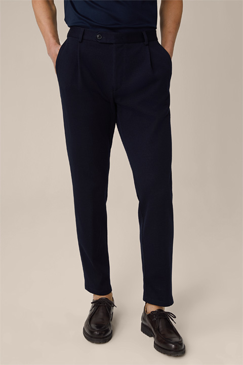 Floro Jersey Pleat-front Trousers in Navy