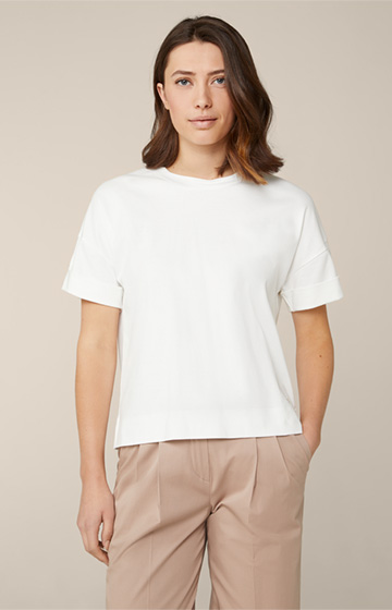 Baumwoll-Interlock-T-Shirt mit Rückenfalte in Weiß