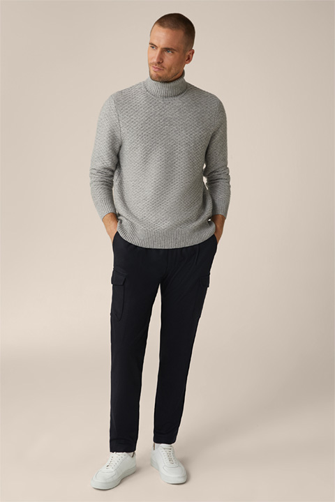 Schurwoll-Rollkragen-Pullover Amilo mit Cashmere in Grau strukturiert