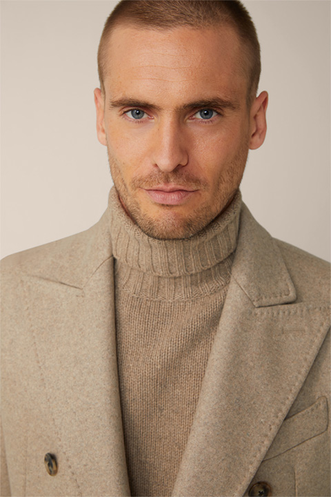 Cantro Cashmere Double-breasted Coat with Lapel Collar in Greige