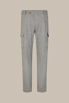 Wool Blend Famo Pleated Cargo Trousers in Grey Melange with Cashmere