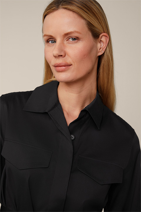 Cotton Stretch A-Line Blouse in Black