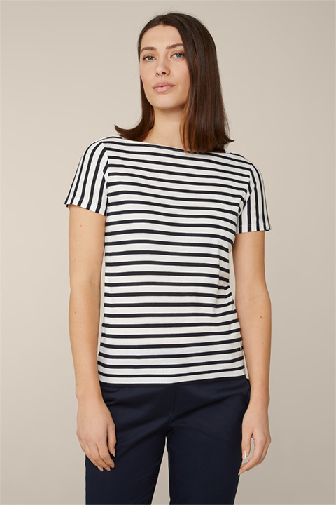 Tencel Cotton T-Shirt in Navy and Ecru Stripes