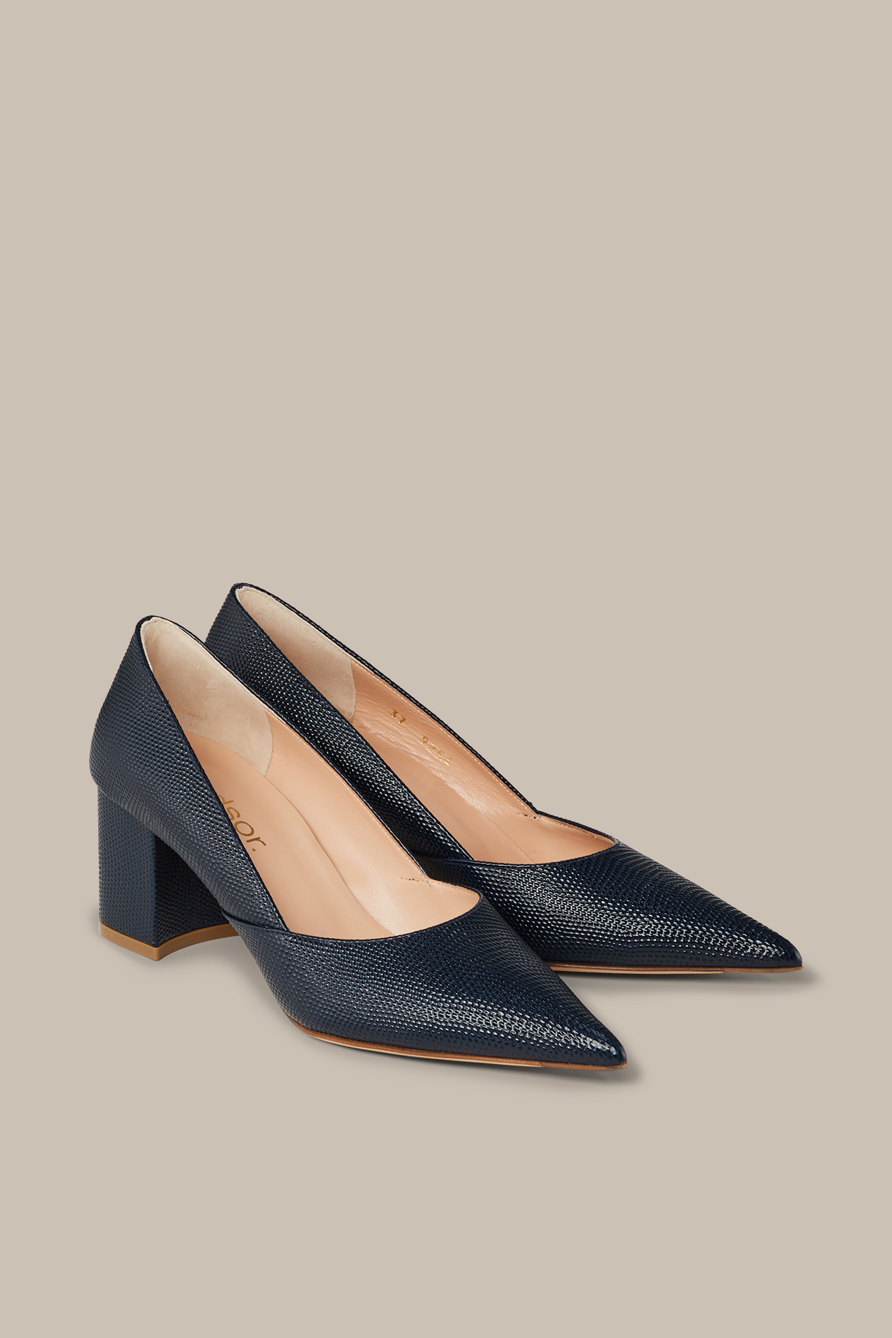 Nappa Leather Pumps with Block Heel in Blue, by Unützer