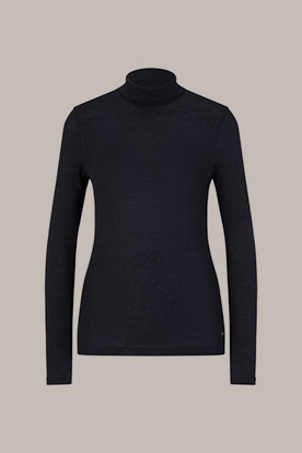 Lyocell and Wool Roll Neck Pullover in Navy 