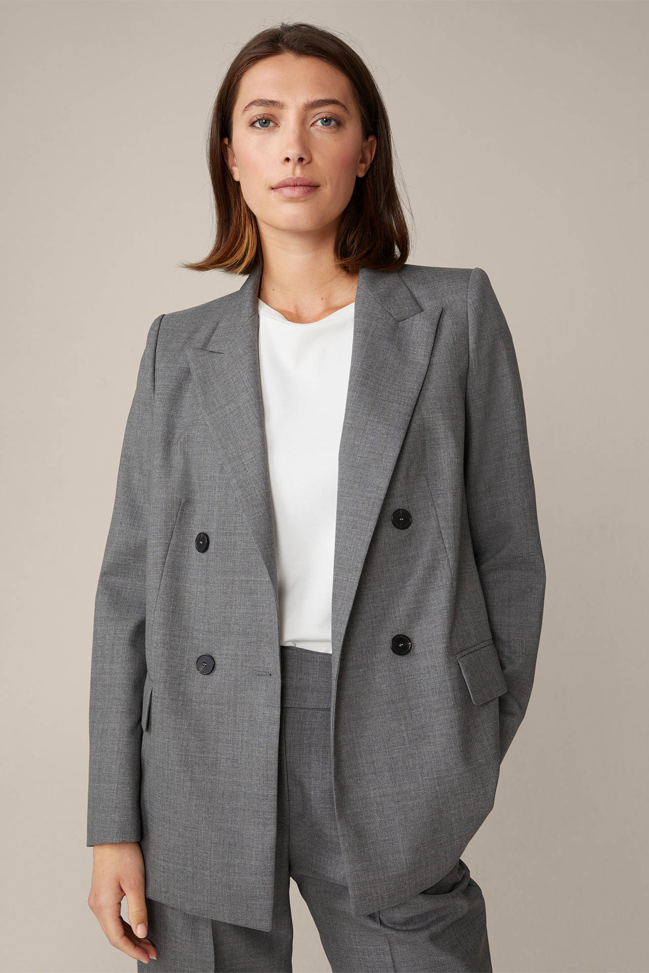 Double-Breasted Long Blazer S gray