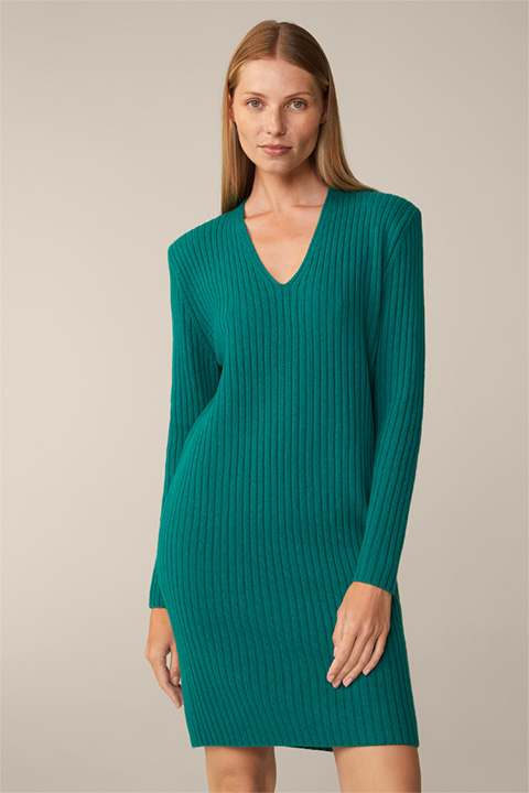 Robe en tricot côtelé de laine vierge et de cachemire, en vert