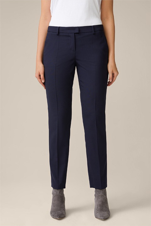 Virgin Wool Stretch Suit Trousers in Navy