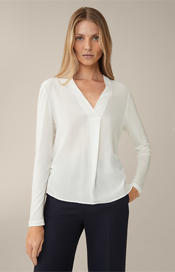 Tencel Long-sleeved Shirt in Ecru with Satin Front